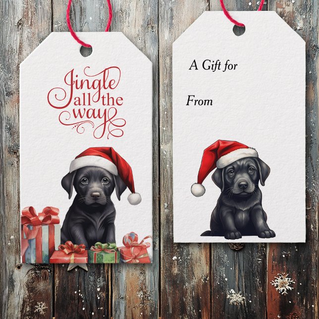 Étiquettes-cadeau Jingle tout le chemin Black Lab Chiot Noël (Créateur téléchargé)