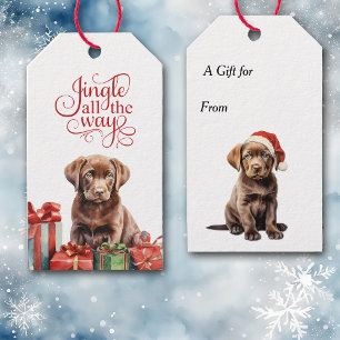 Étiquettes-cadeau Jingle tout le chemin Chocolate Lab Noël chiot