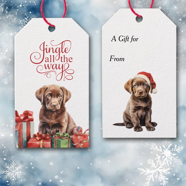 Étiquettes-cadeau Jingle tout le chemin Chocolate Lab Noël chiot (Créateur téléchargé)