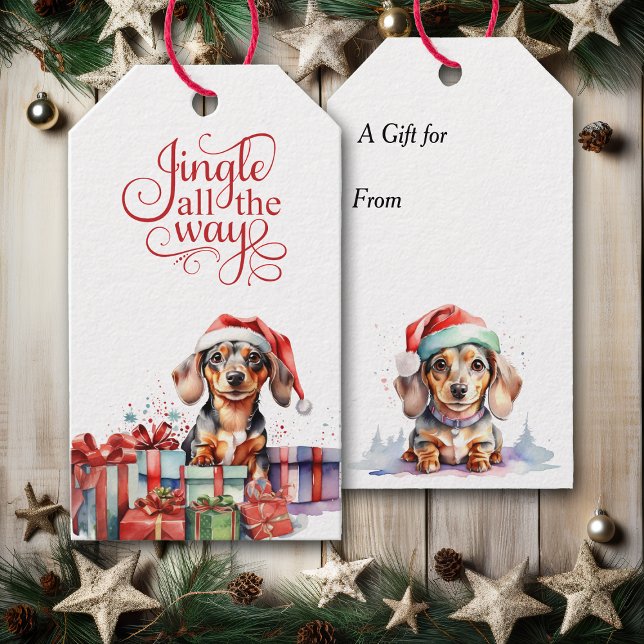 Étiquettes-cadeau Jingle Tout le chemin Dachshund Chien Noël (Créateur téléchargé)