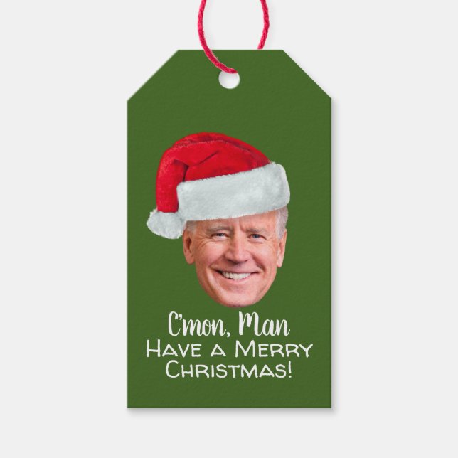 Étiquettes-cadeau Joe Biden Santa Hat C'mon Homme - Joyeux Noël (Devant)