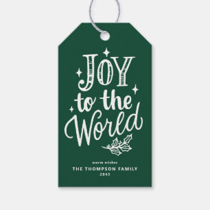 Étiquettes-cadeau Joie au Monde Lettrage Forêt Verte Noël