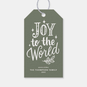 Étiquettes-cadeau Joie au Monde Lettrage Vert Taupe Noël