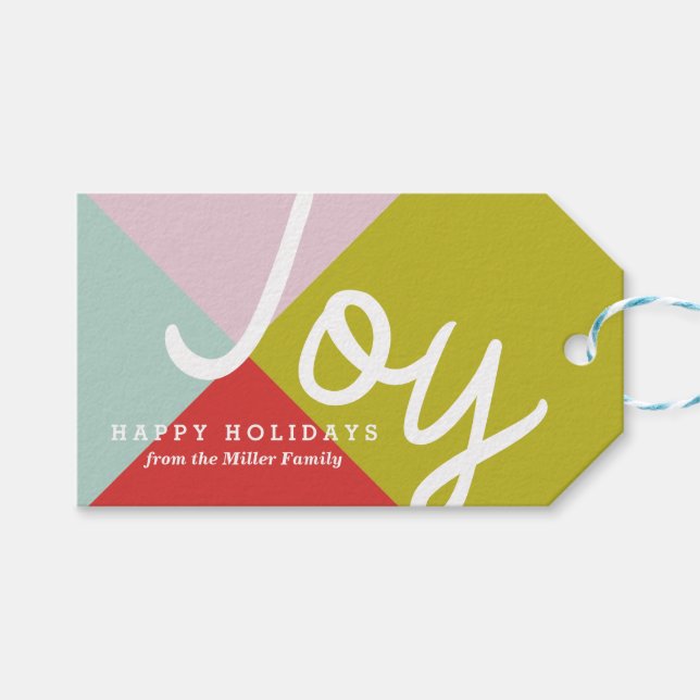 Étiquettes-cadeau Joie de bloc de couleur (Devant (Horizontal))