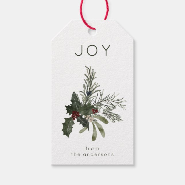 Étiquettes-cadeau Joie de Noël Verdure rustique (Devant)