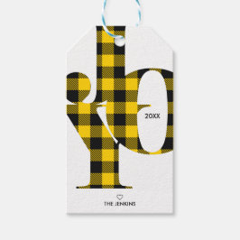 Étiquettes-cadeau Joie Typographie Buffle Jaune Plaid Holiday