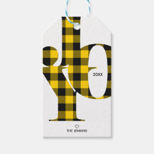 Étiquettes-cadeau Joie Typographie Buffle Jaune Plaid Holiday