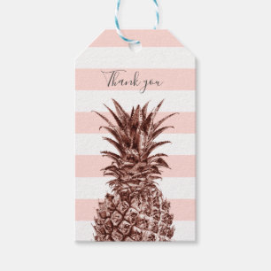 Étiquettes-cadeau Joli ananas rose élégant d'or et rayure rose