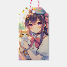 Joli Anime Holding Kitten Girl'Anniversaire