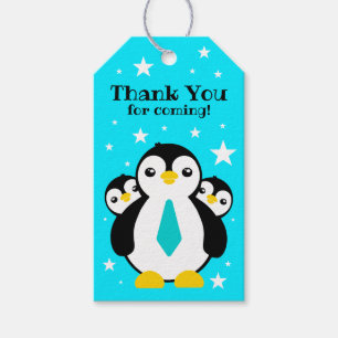 Étiquettes-cadeau Joli Anniversaire Garçon Pingouins Blue Neckties