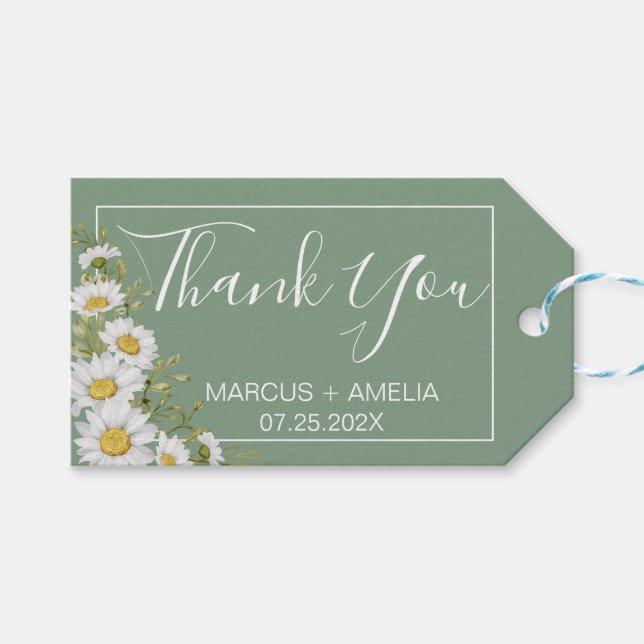 Étiquettes-cadeau Joli Basil Vert & Blanc Mariage (Devant (Horizontal))