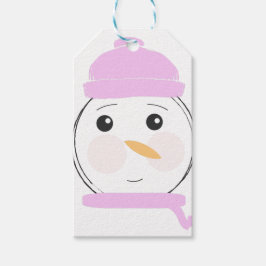 Étiquettes-cadeau Joli Bonhomme de Neige Fête de Noël Rose   