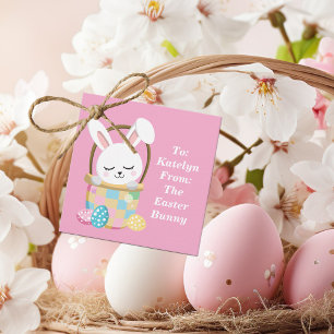 Étiquettes Cadeau Joli Bunny Pâques Rose Fête Personnalisée Enfants
