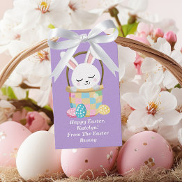 Étiquettes-cadeau Joli Bunny Pâques Violet Personnalisable Enfants