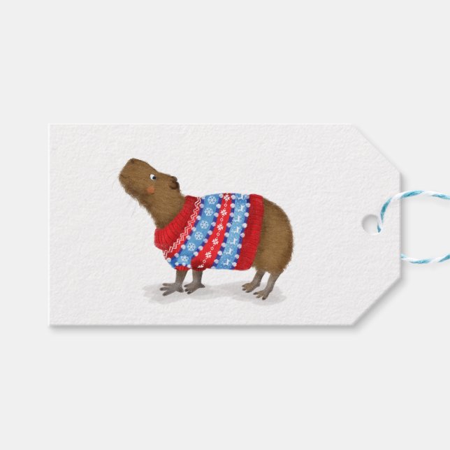 Étiquettes-cadeau Joli capybara en cadeau de jumelage de Noël (Devant (Horizontal))