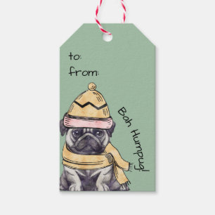 Étiquettes-cadeau Joli Carlin de Noël illustré Hiver Bah Humpug