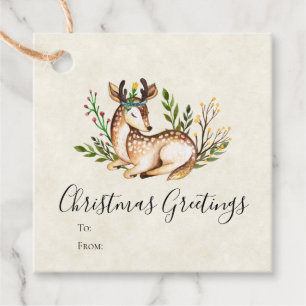 Étiquettes Cadeau Joli Cerf Aquarellé Posé En Bas Boho