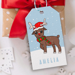 Étiquettes-cadeau Joli Cerf avec Santa Hat Neige Noël Enfant