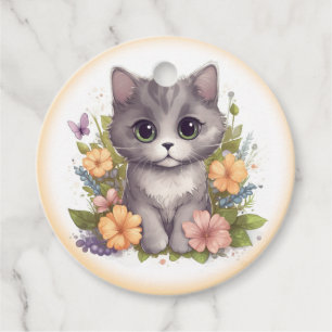 Étiquettes Cadeau Joli chaton gris Merci 