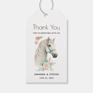 Étiquettes-cadeau Joli cheval blanc Boho Floral Mariage Merci