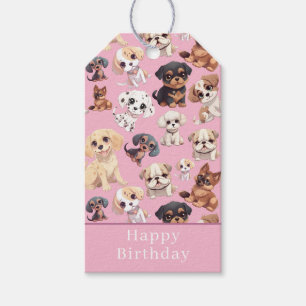 Étiquettes-cadeau Joli Chien Chien Chien Coquelicot Rose Anniversair