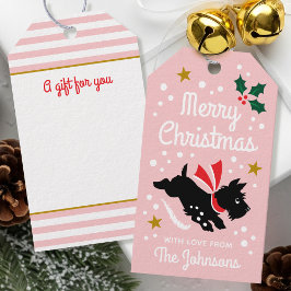 Étiquettes-cadeau Joli Chien écossais Noël Nom personnalisé Rose