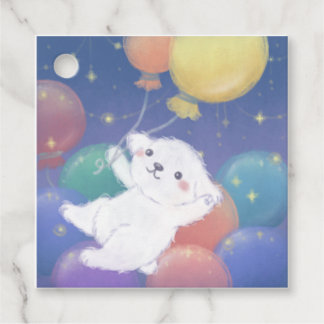 Étiquettes Cadeau Joli chiot avec ballons et étoiles