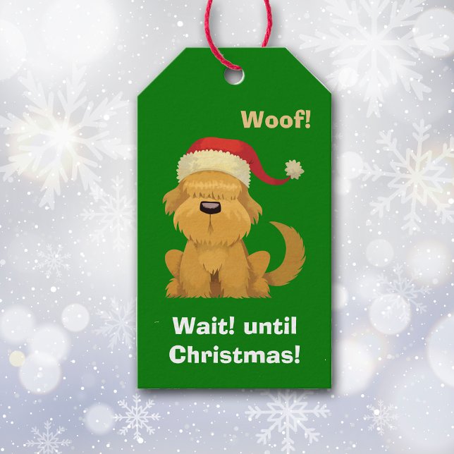 Étiquettes-cadeau Joli Chiot Père Noël Attendez jusqu'à Noël (Créateur téléchargé)
