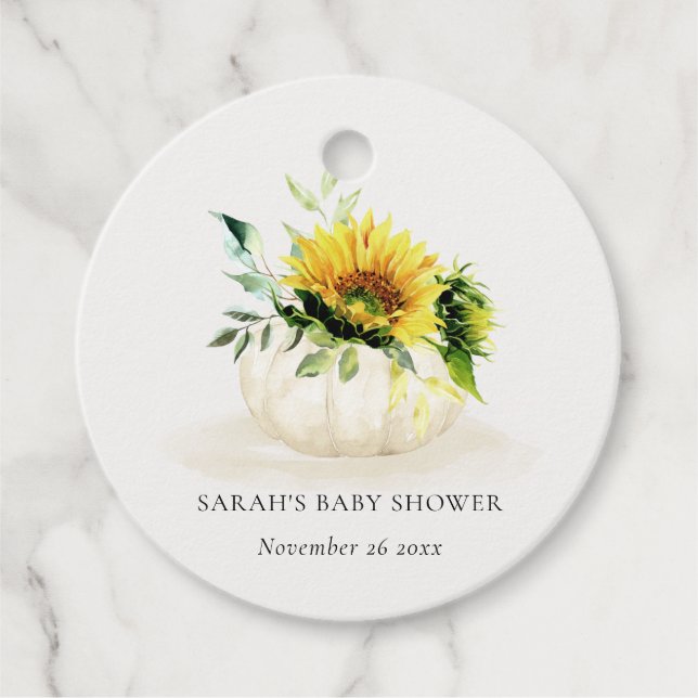 Étiquettes Cadeau Joli Citrouille de tournesol rustique Baby shower  (Devant)