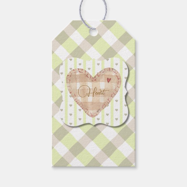 Étiquettes-cadeau Joli coeur motif Valentine Tartan Green (Devant)