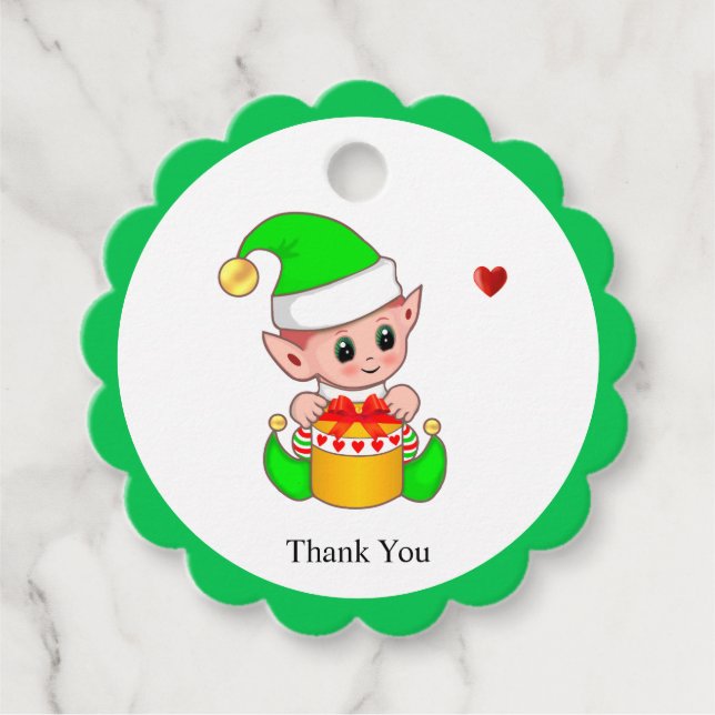 Étiquettes Cadeau Joli elfe de Noël avec Merci du coeur (Devant)