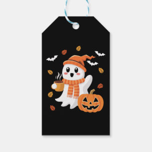 Étiquettes-cadeau Joli fantôme buvant un café glacé Halloween