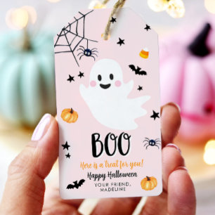 Étiquettes-cadeau Joli fantôme d'Halloween Anniversaire rose sensati