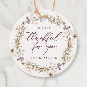 Étiquettes Cadeau Joli Fleur sauvage D'Automne Wreath Merci Pour Vou