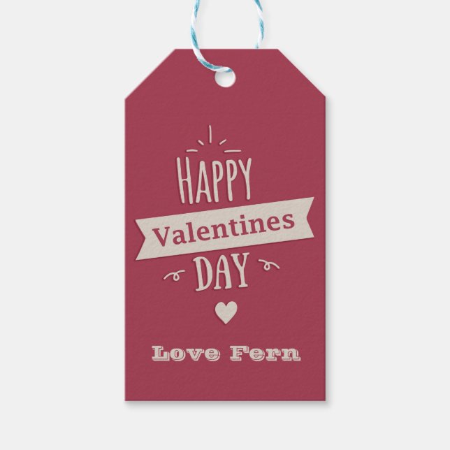 Étiquettes-cadeau Joli Heureuse Sainte-Valentin rétro rose foncé (Devant)