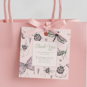 Étiquettes Cadeau Joli insecte rose de jardin Merci