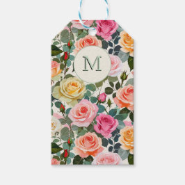 Étiquettes-cadeau Joli Jardin Floral Monogrammé Roses Élégant