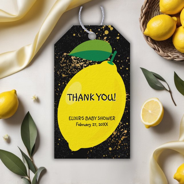 Étiquettes-cadeau Joli Jaune Lemon Gold Parties scintillant Baby sho (Créateur téléchargé)