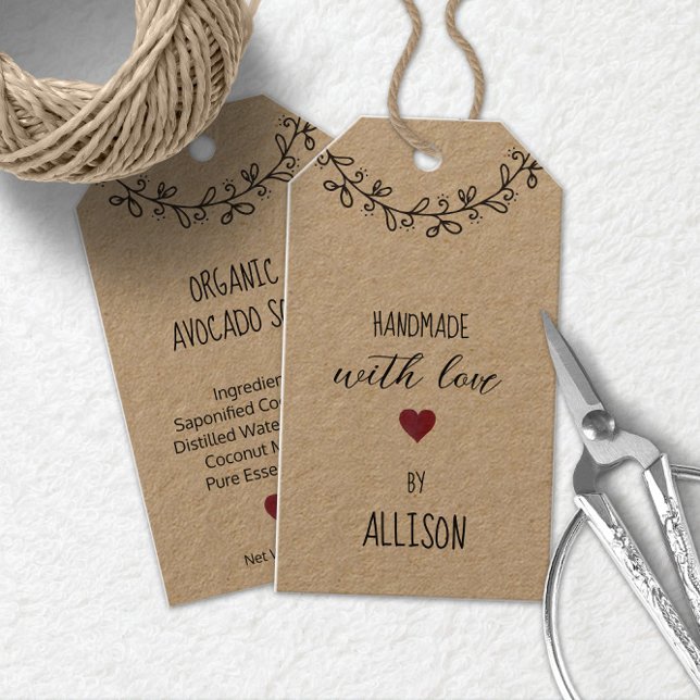 Étiquettes-cadeau Joli Kraft personnalisé fait-main avec amour (Créateur téléchargé)