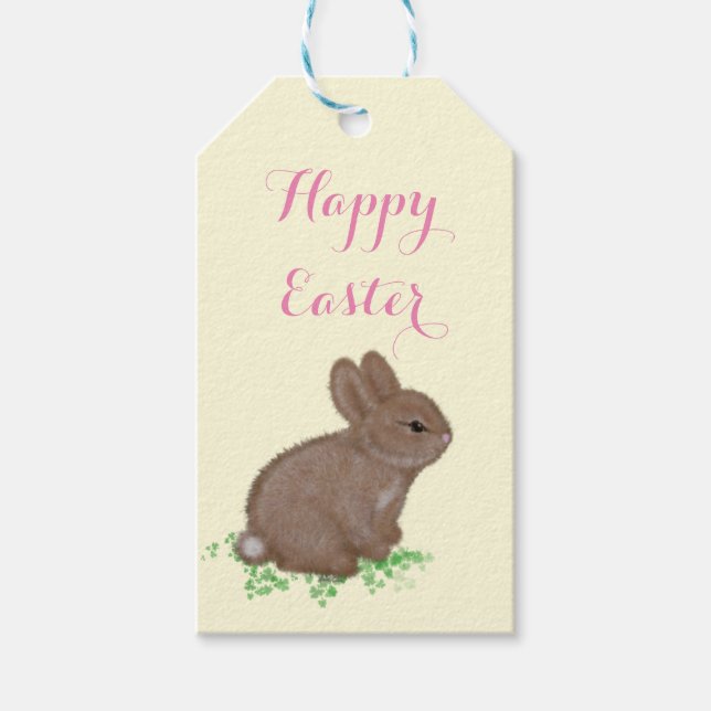 Étiquettes-cadeau Joli lapin boisé en trèfle Pâques (Devant)