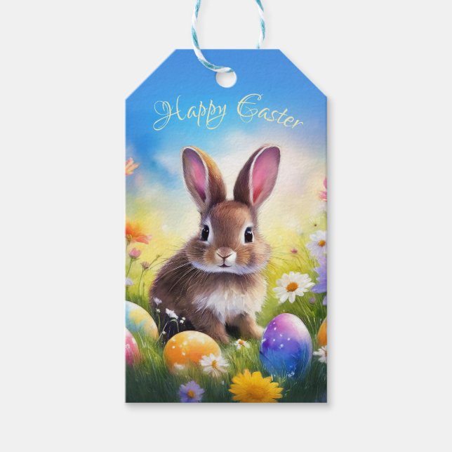 Étiquettes-cadeau Joli lapin de Pâques Brown (Devant)