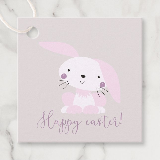 Étiquettes Cadeau Joli lapin rose pâle de Pâques | Bonne Pâques (Devant)