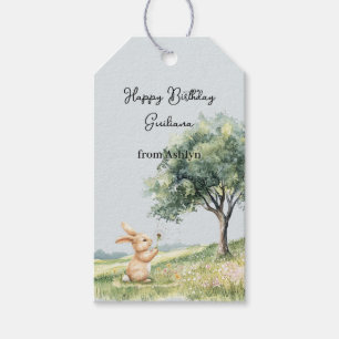 Étiquettes-cadeau Joli Lapin Sourire Fleur de Vœu Anniversaire