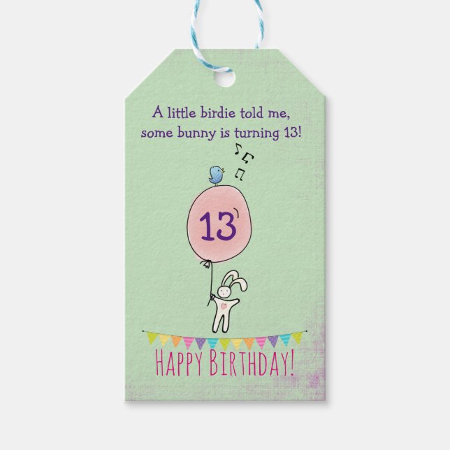 Étiquettes-cadeau Joli Lapin tenant un ballon Anniversaire (Devant)