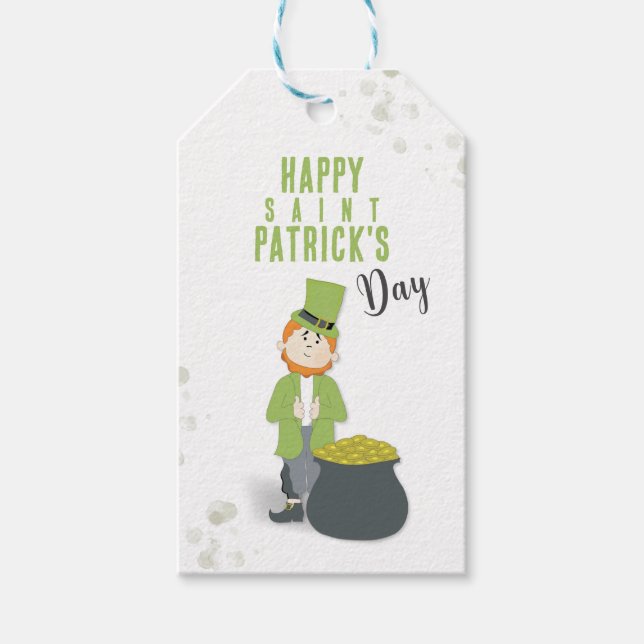 Étiquettes-cadeau Joli Leprechaun Simple Saint-Patrick Personnalisé (Devant)