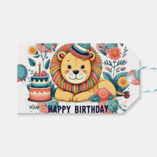 Étiquettes-cadeau Joli Lion Chapeau de Fête d'Anniversaire Ballon