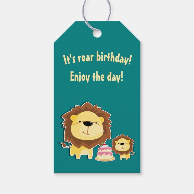 Étiquettes-cadeau Joli Lion Et Baby Cub Anniversaire de enfant (Devant)