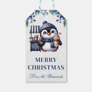 Étiquettes-cadeau Joli manchot avec le chocolat chaud de Noël