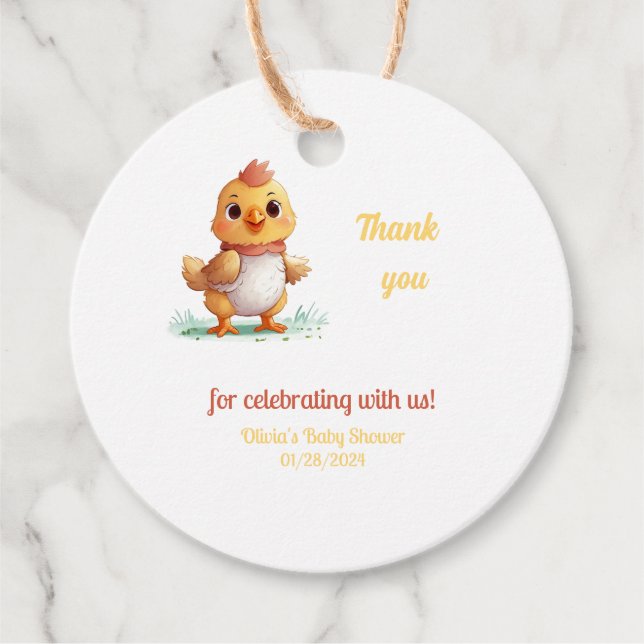 Étiquettes Cadeau Joli Merci de Baby shower de poussin (Devant)