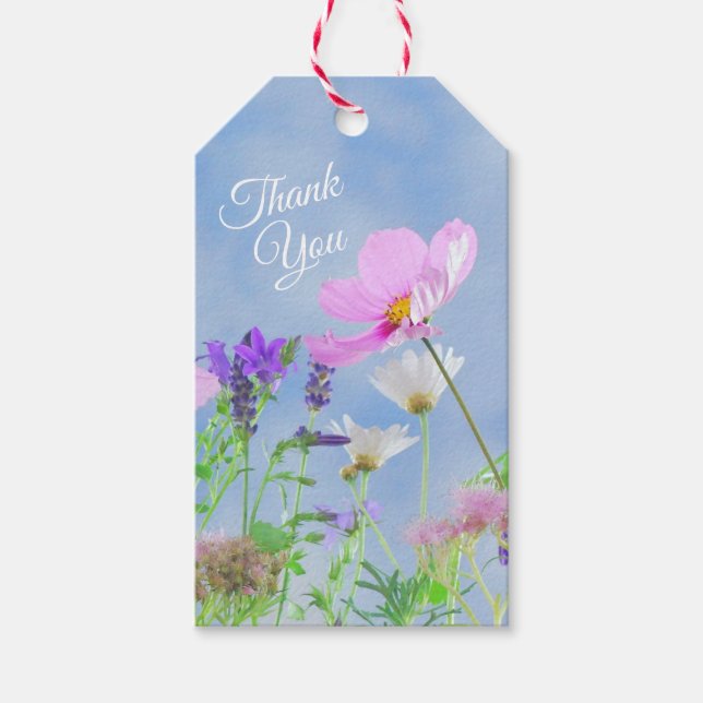 Étiquettes-cadeau Joli Merci de fleurs sauvages roses de printemps (Devant)